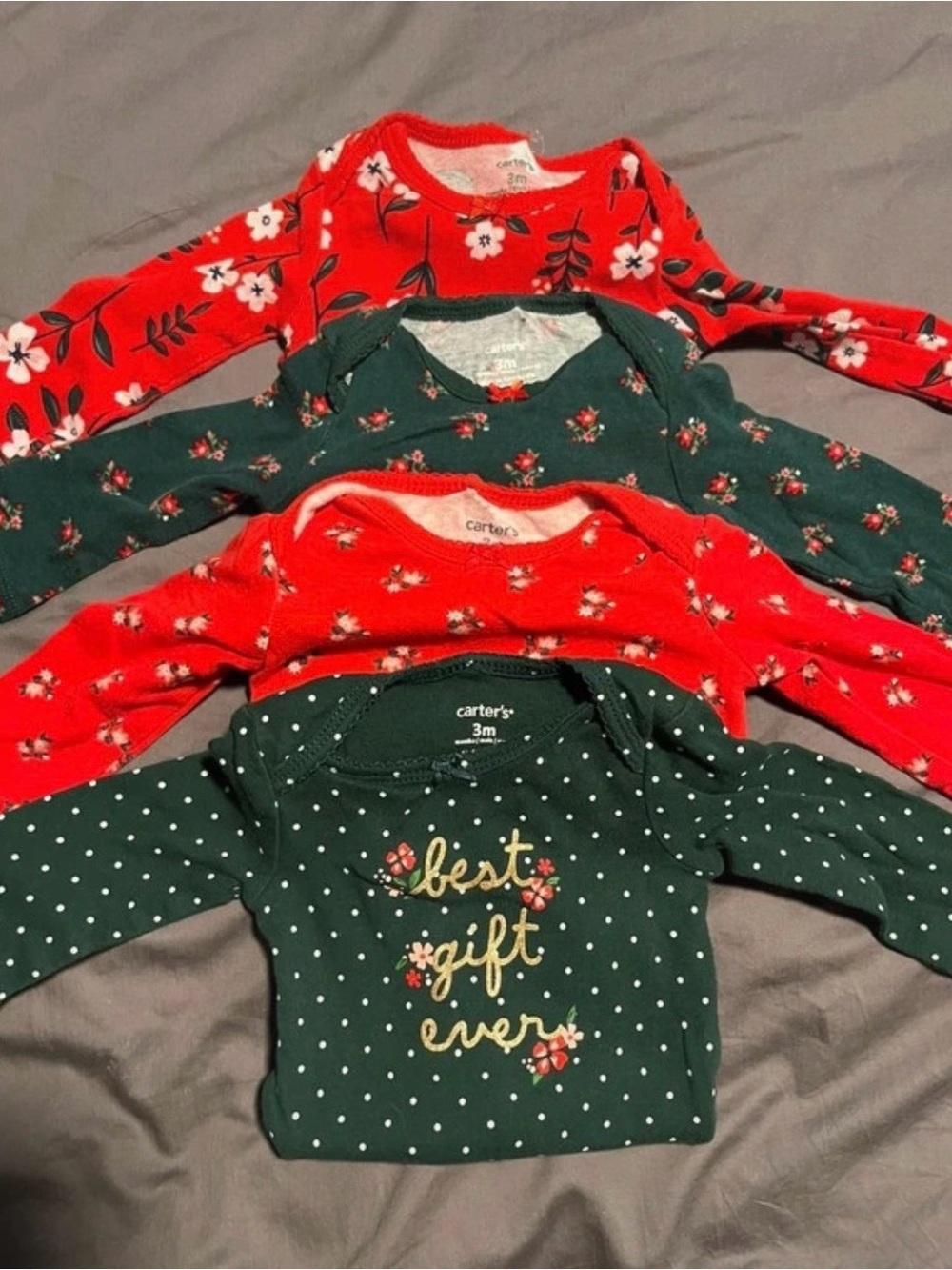 Carter's Red & Green Floral and Polka Dot Long-Sleeve Bodysuit Set